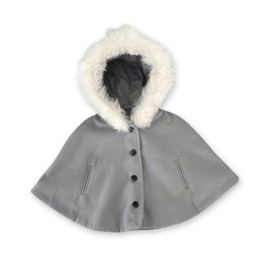 Janie and Jack Gray Hooded Cape with Cream Faux Fur Trim - Size 3-6m
